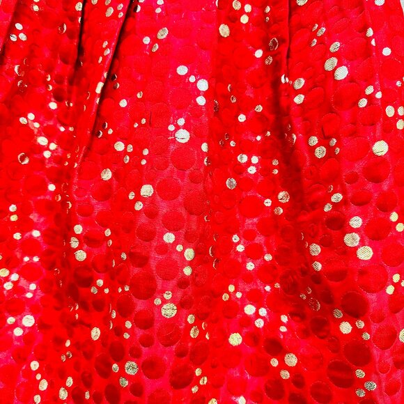 Lauren Moffatt Anthropologie Red and Gold Dot Mini Skirt Pleated Pockets Size 4 - Picture 4 of 6